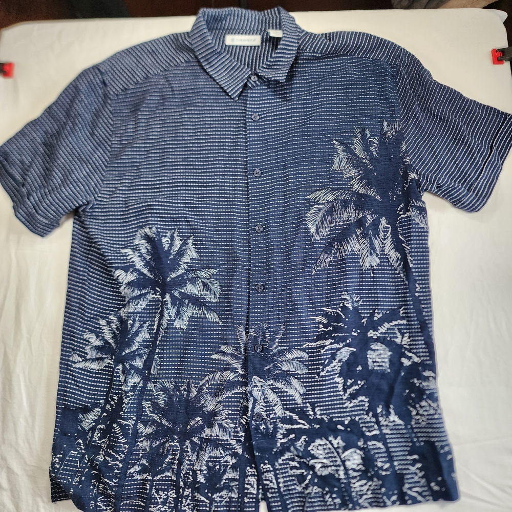 Cubavera Navy Palm Print Casual Shirt